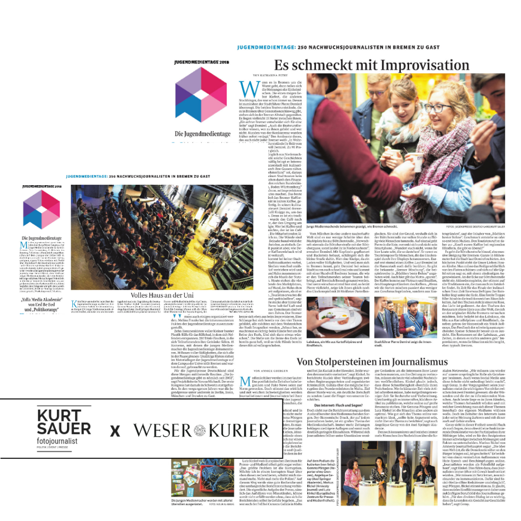 Ausschnitte aus dem Weser Kurier mit Bildern zu den Jugendmedientagen 2018 (Foto: Kurt Sauer)