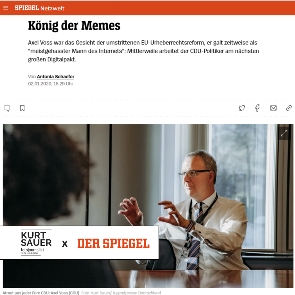 Artikel von Spiegel Online über Axel Voss, Mitglied des Europäischen Parlaments, bei einem Austausch mit jungen Journalist*innen (Foto: Kurt Sauer)